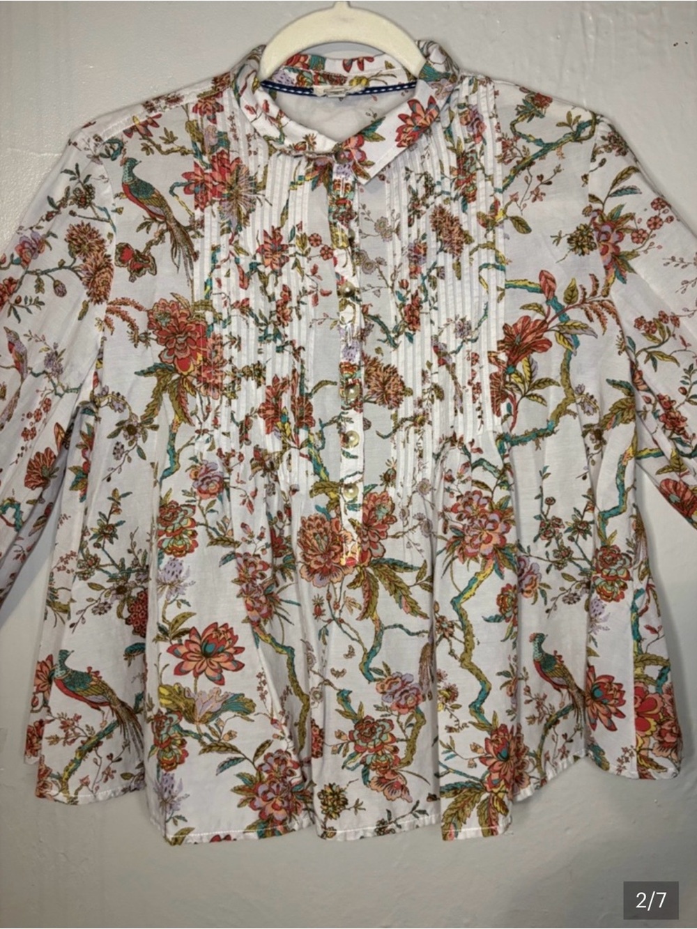 Anthropologie Pilcro Floral Pintuck Blouse - Picture 2 of 4